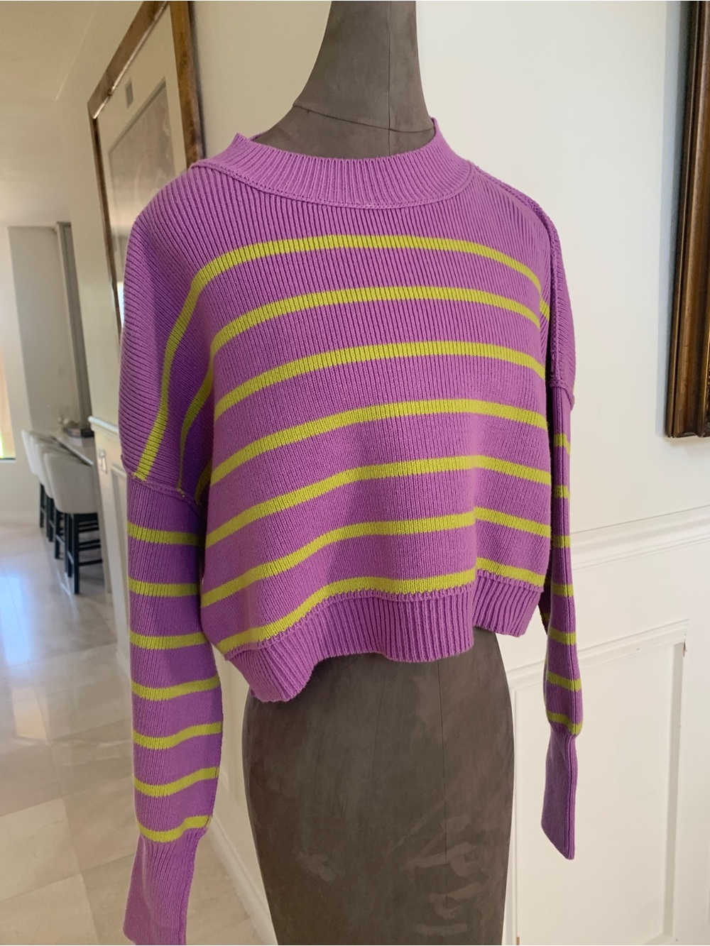 Free People Stripe Easy Street Crop ribbed-knit sweater Size XS